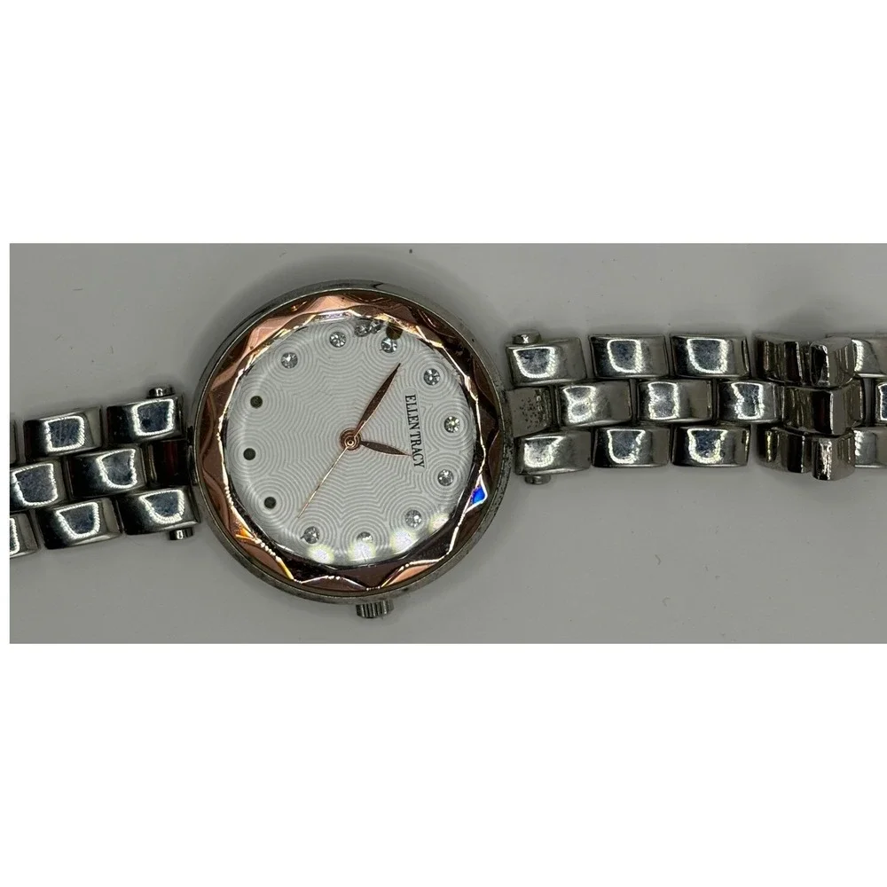 Ellen Tracy Women's Silver Tone Rose Gold Accent Watch‎ ET5312SL Sparkle Accents